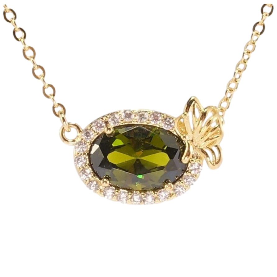 Подвеска на цепочке Xuping Позолота 18K Оливковый кристалл в обрамлении циркония с цветком длина 42-45см фото №1