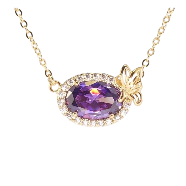 Подвеска на цепочке Xuping Позолота 18K Сиреневый кристалл в обрамлении циркония с цветком длина 43-46см х фото №4 Подвеска на цепочке Xuping Позолота 18K Сиреневый кристалл в обрамлении циркония с цветком длина 43-46см х фото №4