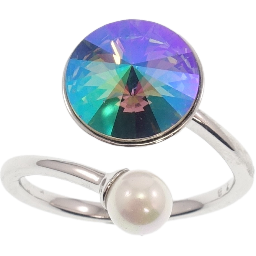 Каблучка Xuping колір Родій з кр-ми Swarovski Кристал Paradise Shine з перлиною, ø 5мм и 11мм фото №1