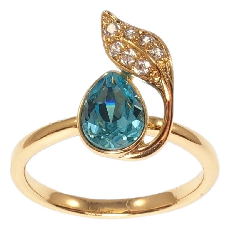 Кольцо Xuping цвет 18K с кр-ми Swarovski Кристалл Light Turquoise с листиком фото №1