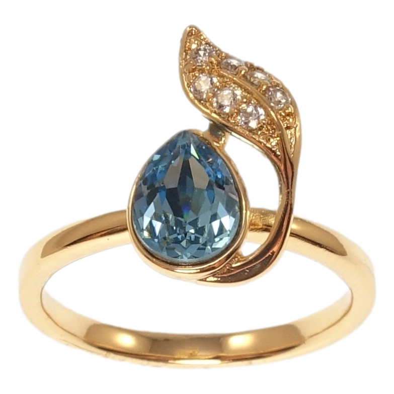 Каблучка Xuping колір 18K з кр-ми Swarovski Кристал Aquamarine з листочком фото №1