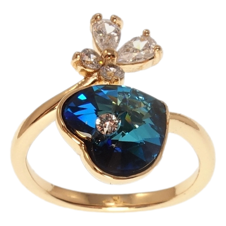 Каблучка Xuping колір 18K з кр-ми Swarovski Кристальне серце Metallic Blue з квіточкою фото №16 Каблучка Xuping колір 18K з кр-ми Swarovski Кристальне серце Metallic Blue з квіточкою фото №16