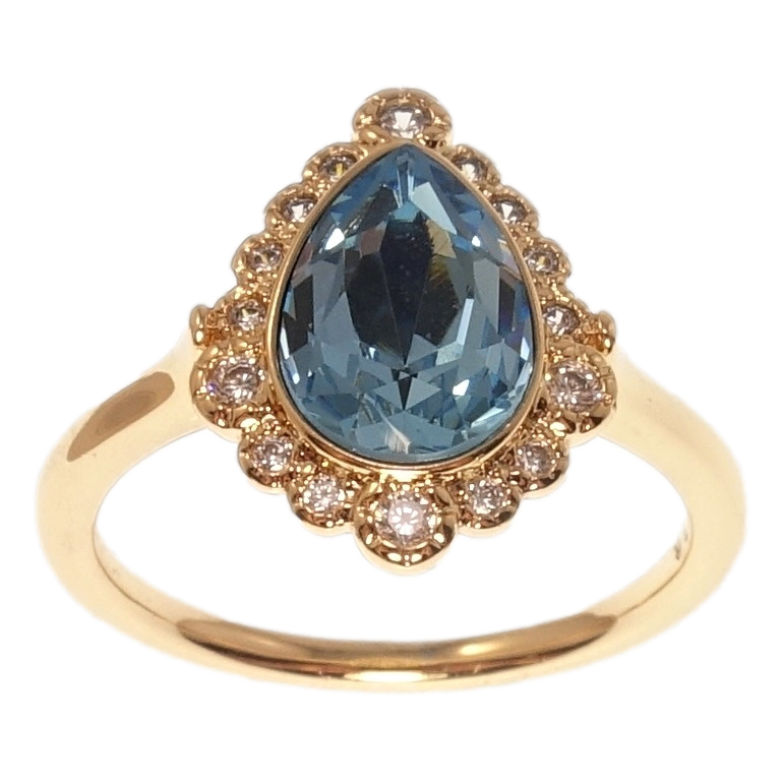 Кольцо Xuping цвет 18K с кр-ми Swarovski Кристальная капелька Aquamari в декоративной оправе фото №1