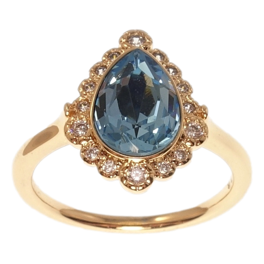 Кольцо Xuping цвет 18K с кр-ми Swarovski Кристальная капелька Aquamari в декоративной оправе фото №1