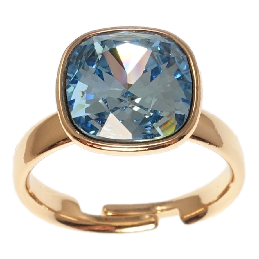 Каблучка Xuping колір 18K з кр-ми Swarovski Кристал Aquamarine 12х12мм фото №1