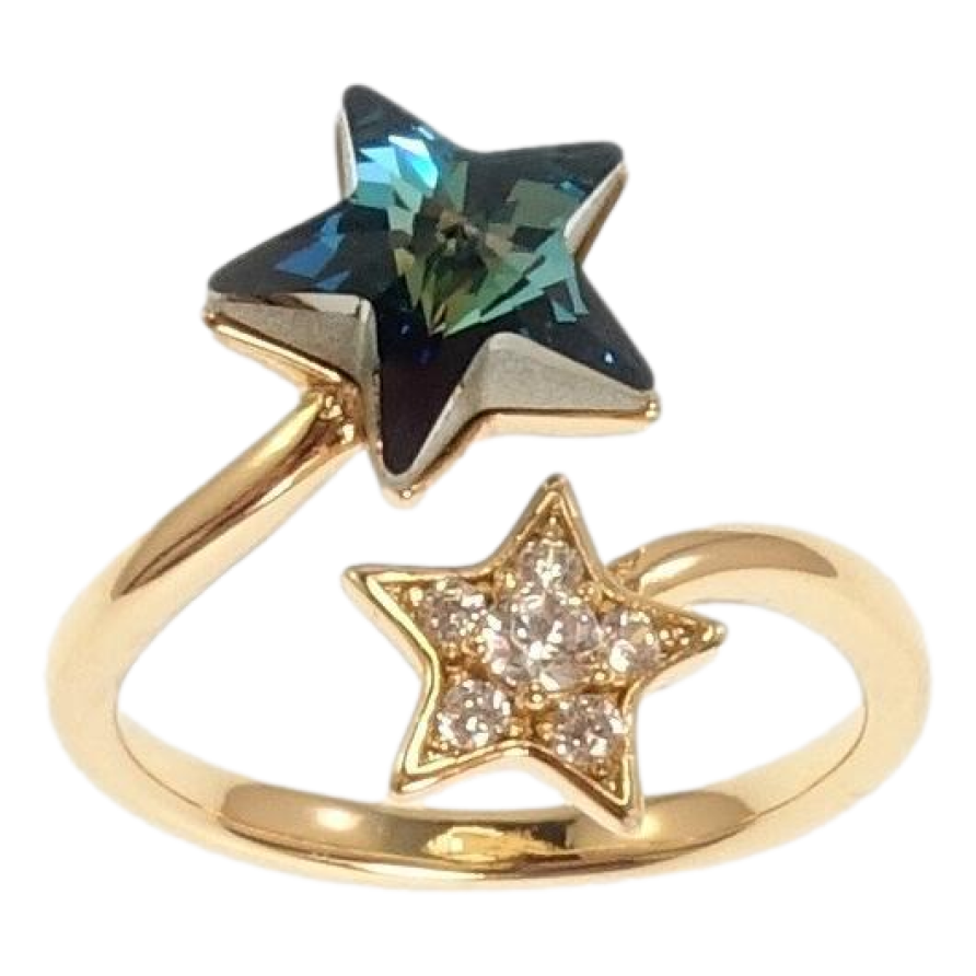 Каблучка Xuping колір 18K з кр-ми Swarovski Дві зірки з кристалом Metallic Blue фото №1