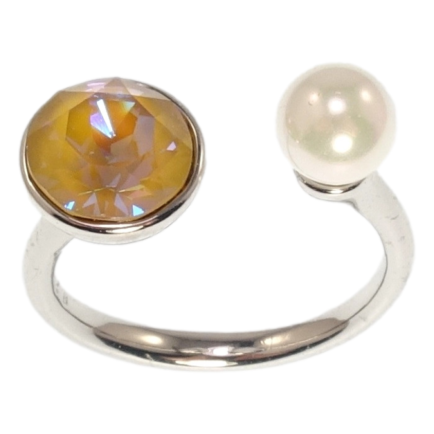 Каблучка Xuping колір Родій з кр-ми Swarovski Кристал Ochre Delite з перлиною ø 7 і 9см фото №1