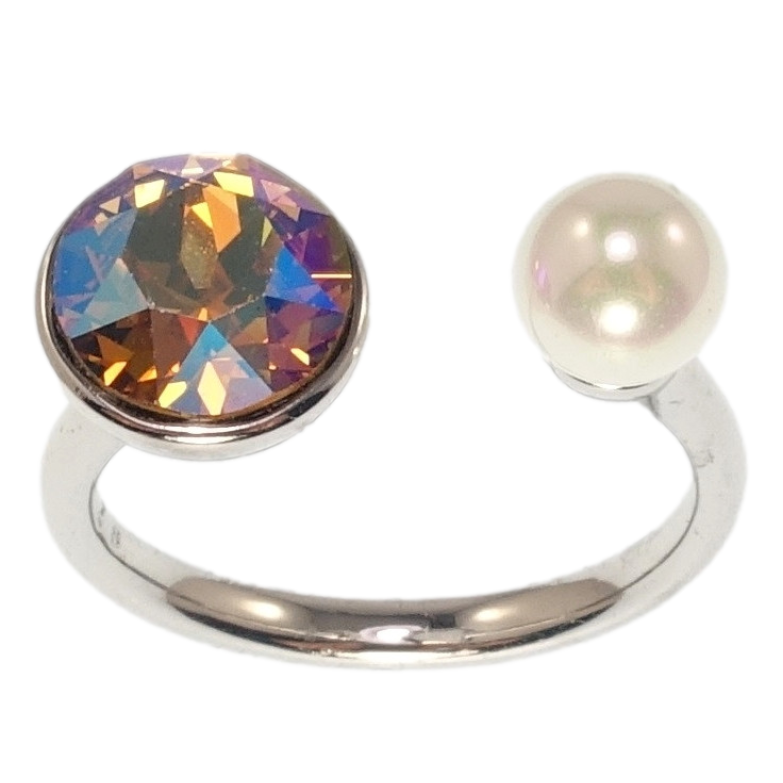 Кольцо Xuping цвет Родий с кр-ми Swarovski Кристалл Light Volcano с жемчужиной ø 7 и 9см фото №1