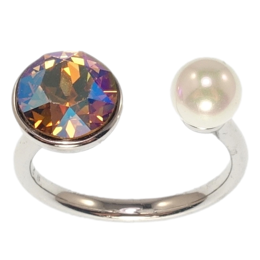 Каблучка Xuping колір Родій з кр-ми Swarovski Кристал Light Volcano з перлиною ø 7 і 9см фото №1