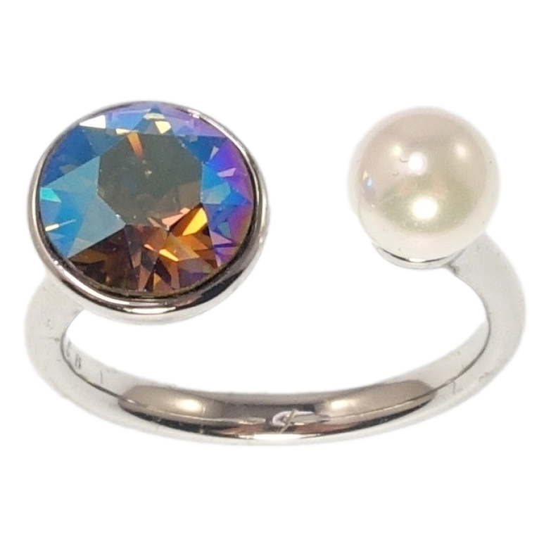 Кольцо Xuping цвет Родий с кр-ми Swarovski Кристалл Volcano с жемчужиной ø 7 и 9см фото №1