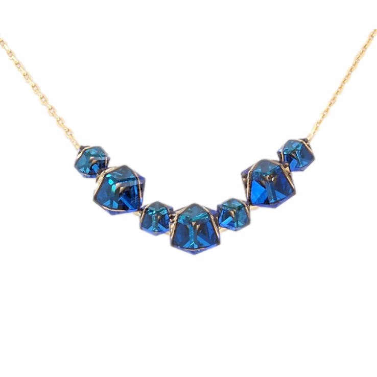Кольє Xuping колір 18K з кр-ми Swarovski Кристальні кубики Capri Blue довжина 39-44см х 1мм фото №5