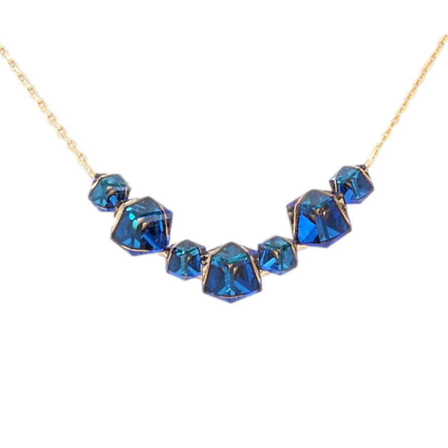 Кольє Xuping колір 18K з кр-ми Swarovski Кристальні кубики Capri Blue довжина 39-44см х 1мм фото №1