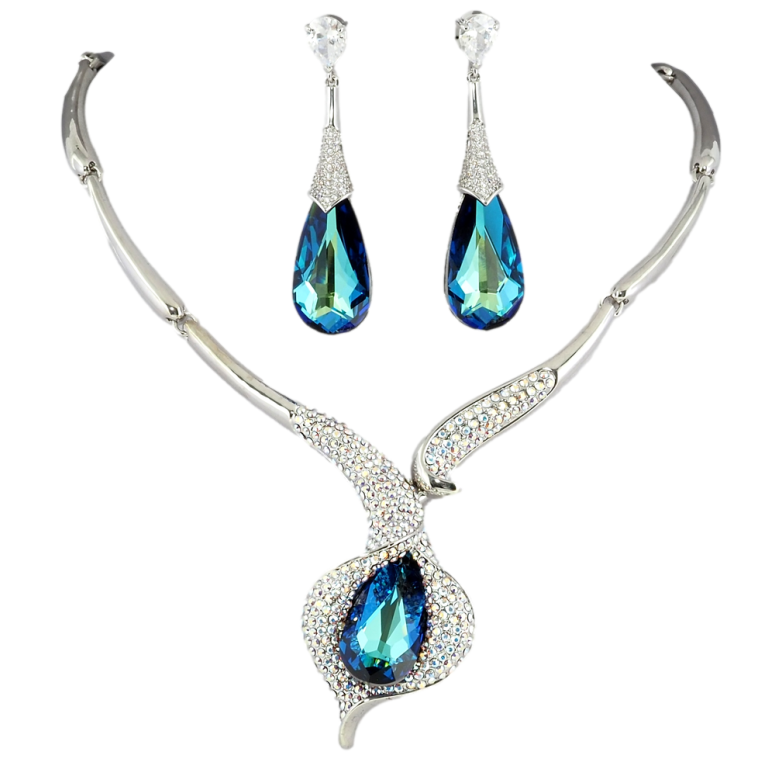 Набір Кольє Сережки Xuping колір Родій із кр-ми Swarovski Розкішна калла з кристалом Metallic Blue дл. 43-49см фото №2 Набір Кольє Сережки Xuping колір Родій із кр-ми Swarovski Розкішна калла з кристалом Metallic Blue дл. 43-49см фото №2
