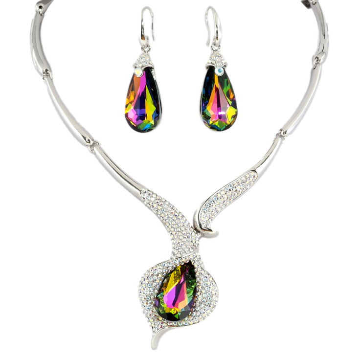 Набір Кольє Сережки Xuping колір Родій із кр-ми Swarovski Розкішна калла з кристалом Vitrail Medium дл. 43-49см фото №10