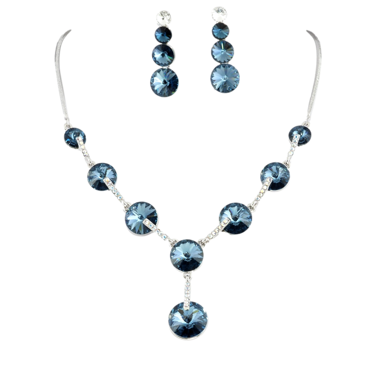 Набір Кольє Сережки Xuping колір Родій із кр-ми Swarovski Елегантність кристалів Montana дл. 42-47см х 2мм фото №12