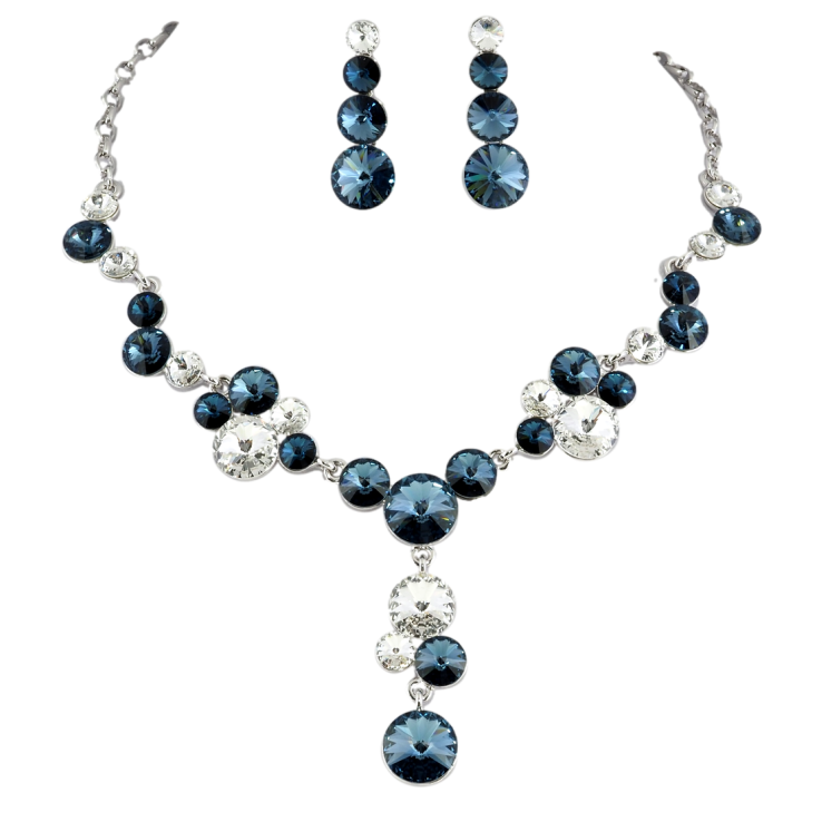 Набір Кольє Сережки Xuping колір Родій з кр-ми Swarovski Витонченість кристалів Montana та Clear дл. 41-46см х 4мм фото №15