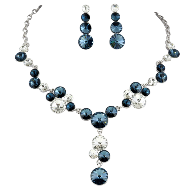 Набір Кольє Сережки Xuping колір Родій з кр-ми Swarovski Витонченість кристалів Montana та Clear дл. 41-46см х 4мм фото №1