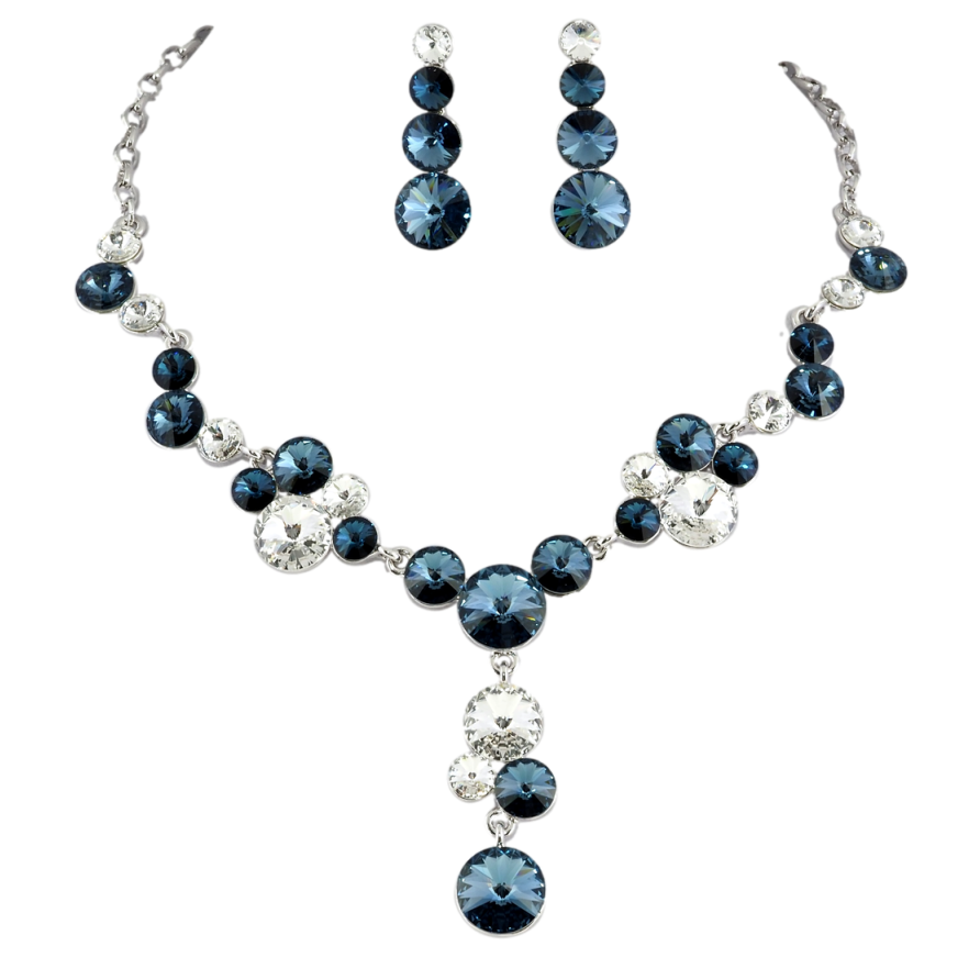 Набір Кольє Сережки Xuping колір Родій з кр-ми Swarovski Витонченість кристалів Montana та Clear дл. 41-46см х 4мм фото №1