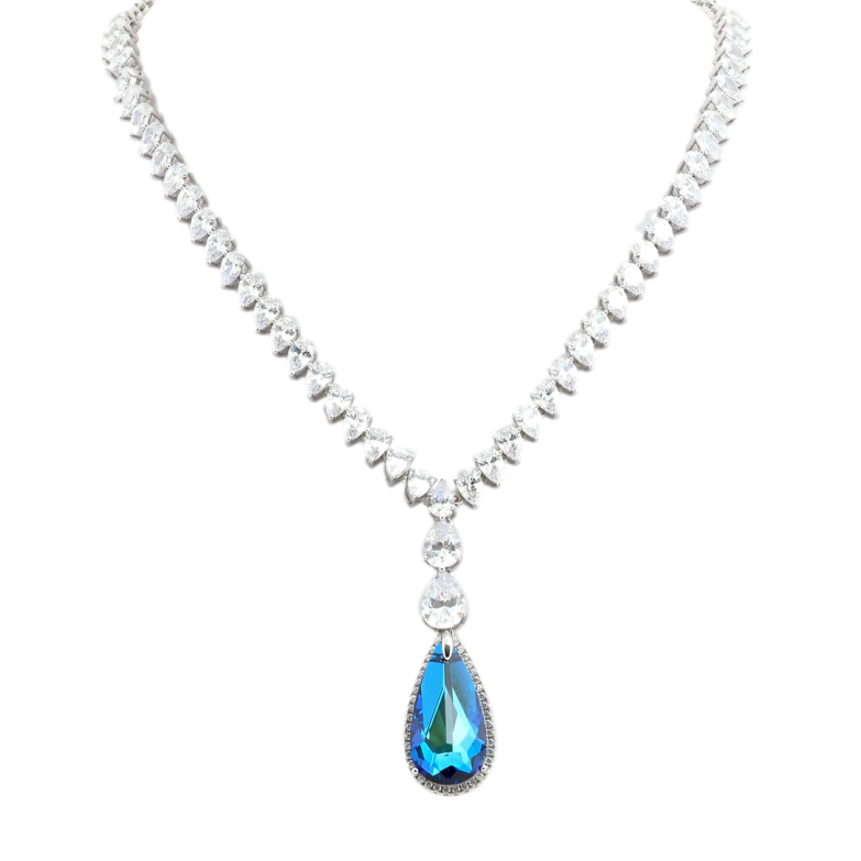 Кольє Xuping колір Родій з кр-ми Swarovski Витончений блиск кристала Capri Blue довжина 51,5см х 5мм фото №4