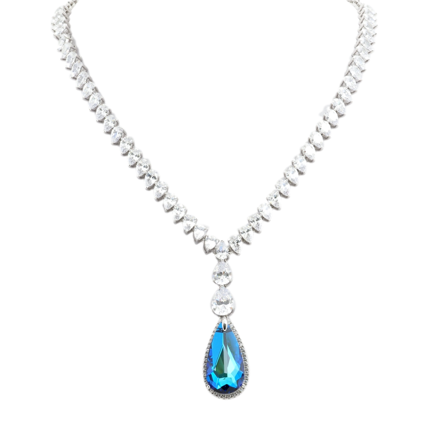 Кольє Xuping колір Родій з кр-ми Swarovski Витончений блиск кристала Capri Blue довжина 51,5см х 5мм фото №1