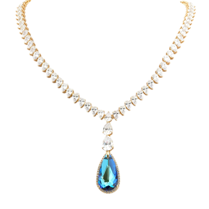 Кольє Xuping колір 18K з кр-ми Swarovski Витончений блиск кристалу Bermuda Blue довжина 51см х 5мм фото №1