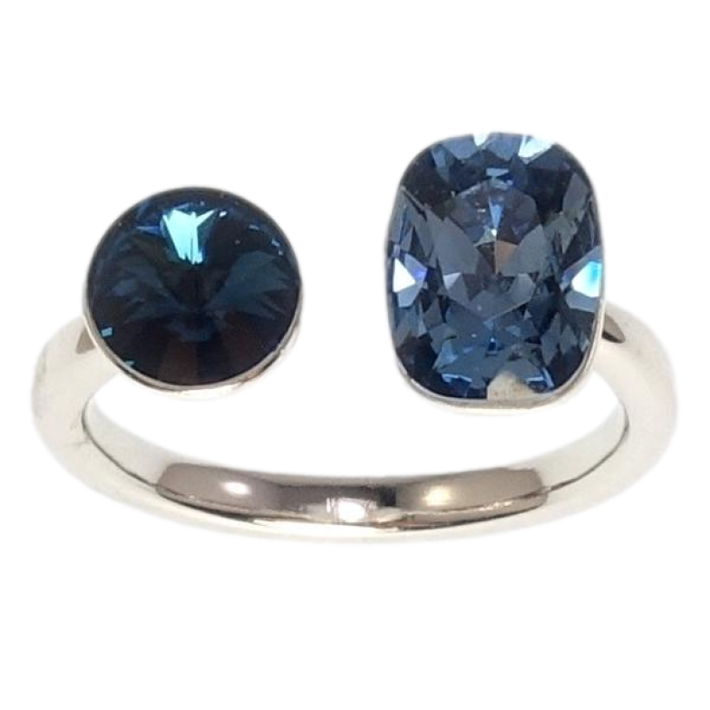 Кольцо Xuping цвет Родий с кр-ми Swarovski Два кристалла Montana фото №1 Кольцо Xuping цвет Родий с кр-ми Swarovski Два кристалла Montana фото №1