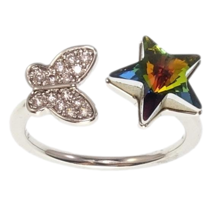 Каблучка Xuping колір Родій з кр-ми Swarovski Метелик з кристальною зіркою Vitrail Medium фото №1