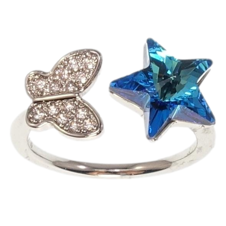 Каблучка Xuping колір Родій з кр-ми Swarovski Метелик з кристальною зіркою Capri Blue фото №17