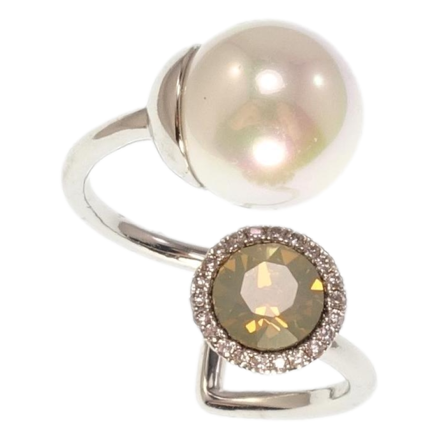 Каблучка Xuping колір Родій з кр-ми Swarovski Кристал Sand Opal з перлиною фото №1 Каблучка Xuping колір Родій з кр-ми Swarovski Кристал Sand Opal з перлиною фото №1