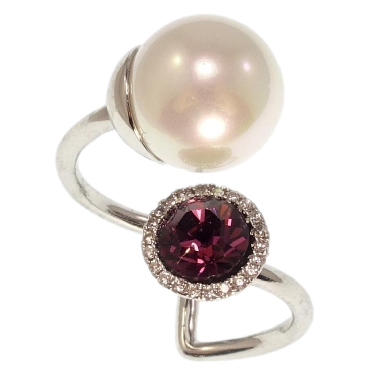 Каблучка Xuping колір Родій з кр-ми Swarovski Кристал Amethyst з перлиною фото №3