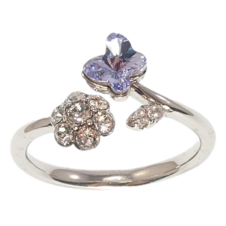 Каблучка Xuping колір Родій з кр-ми Swarovski Кристальна квіточка з метеликом Tanzanite фото №14