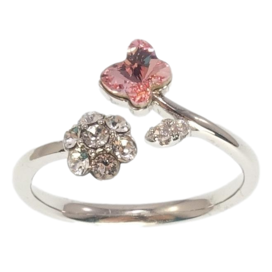 Каблучка Xuping колір Родій з кр-ми Swarovski Кристальна квіточка з метеликом Rose фото №1 Каблучка Xuping колір Родій з кр-ми Swarovski Кристальна квіточка з метеликом Rose фото №1