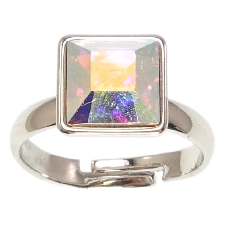 Каблучка Xuping колір Родій з кр-ми Swarovski Кристал АВ 10х10мм фото №7