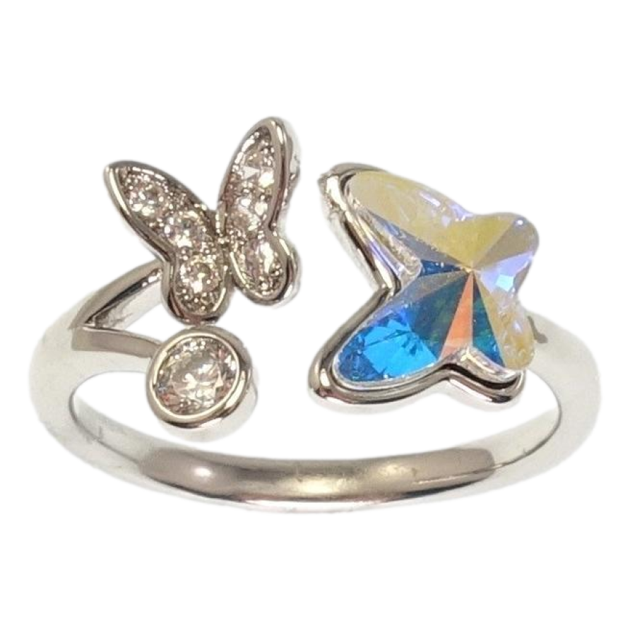 Каблучка Xuping колір Родій з кр-ми Swarovski Метелики з кристалом AВ фото №1