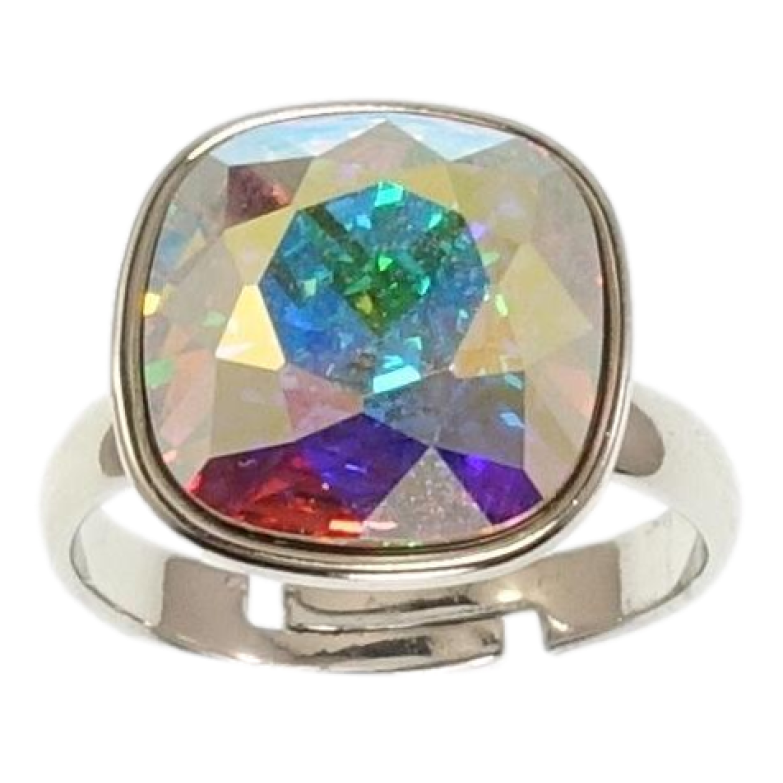 Каблучка Xuping колір Родій з кр-ми Swarovski Кристал Light Siam AB 14х14мм фото №1 Каблучка Xuping колір Родій з кр-ми Swarovski Кристал Light Siam AB 14х14мм фото №1