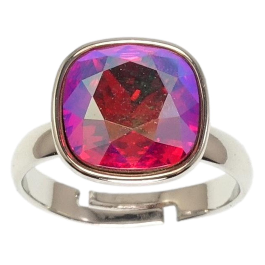 Каблучка Xuping колір Родій з кр-ми Swarovski Кристал Fuchsia Shimmer 12х12мм фото №1