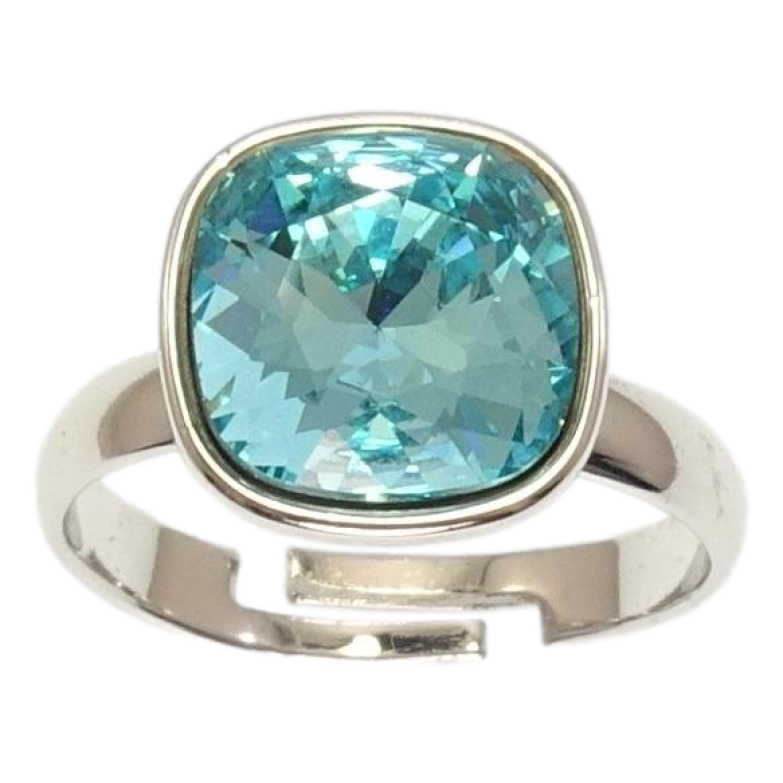 Каблучка Xuping колір Родій з кр-ми Swarovski Кристал Light Turquoise 12х12мм фото №2