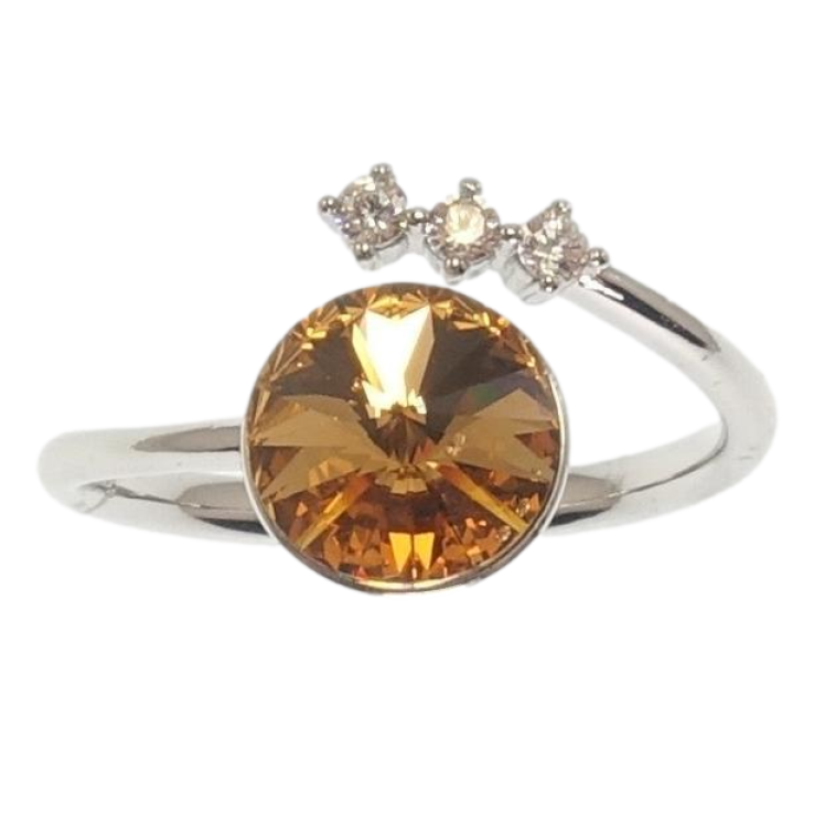 Каблучка Xuping колір Родій із кристалами Swarovski Кристал Smoked Topaz з трьома кристалами фото №20