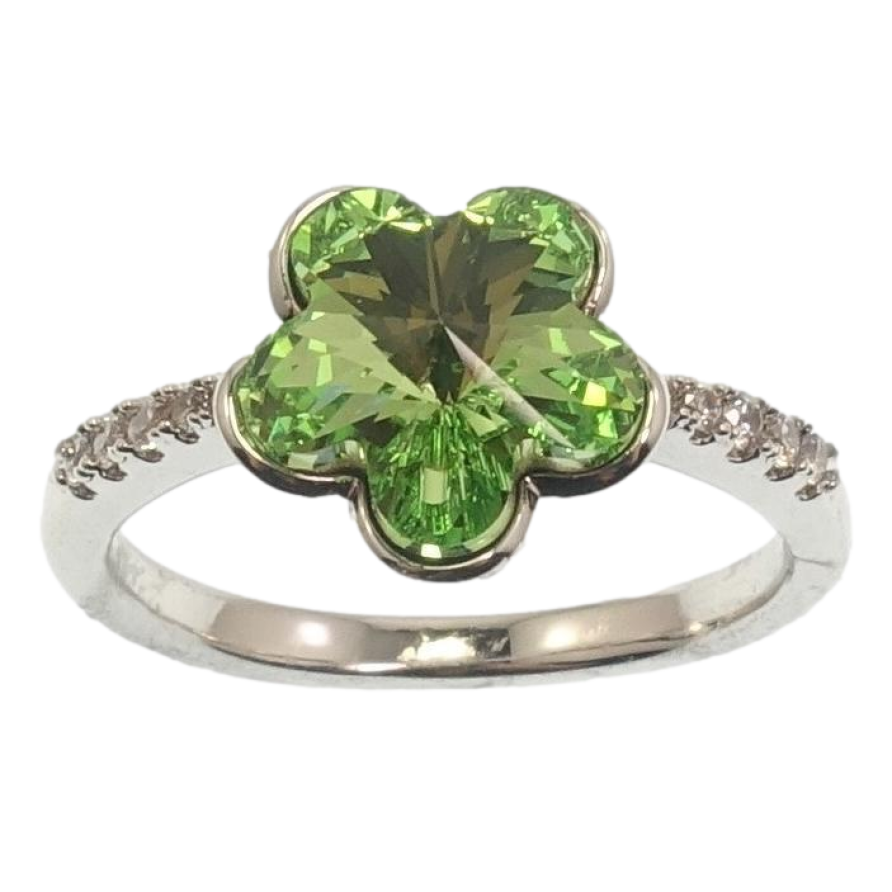 Каблучка Xuping колір Родій із кристалами Swarovski Кристальна квіточка Peridot фото №1