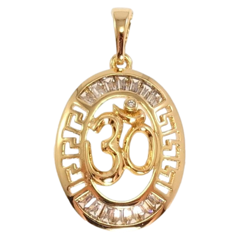 Кулон Xuping Позолота 18K Індуїстська мантра Ом з меандровим орнаментом та цирконієм фото №1 Кулон Xuping Позолота 18K Індуїстська мантра Ом з меандровим орнаментом та цирконієм фото №1