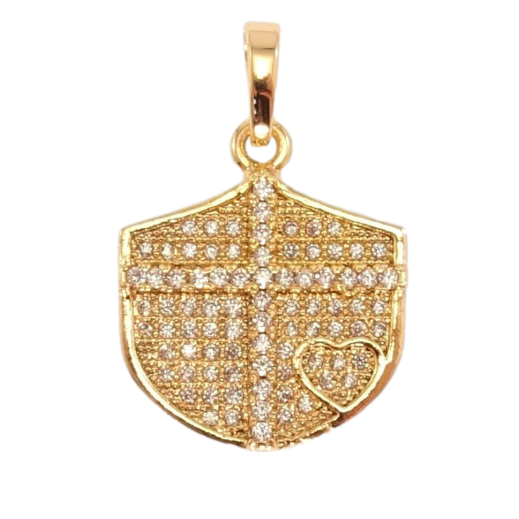 Кулон Xuping Позолота 18K Щит з хрестом та серцем інкрустація цирконій фото №24