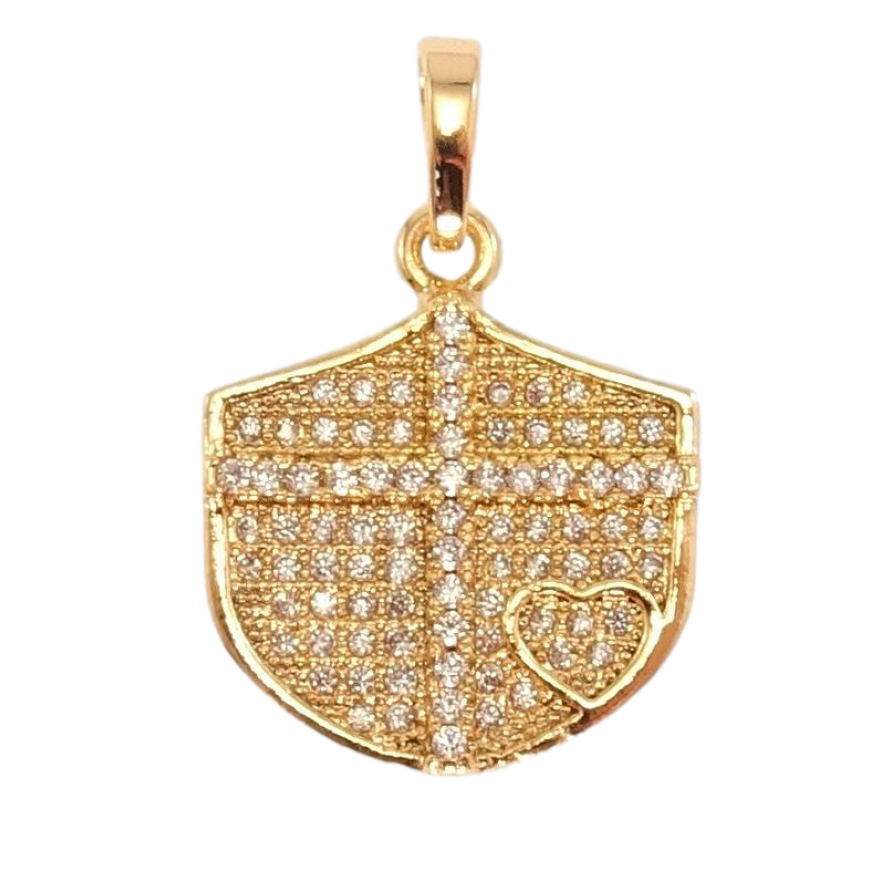 Кулон Xuping Позолота 18K Щит з хрестом та серцем інкрустація цирконій фото №1