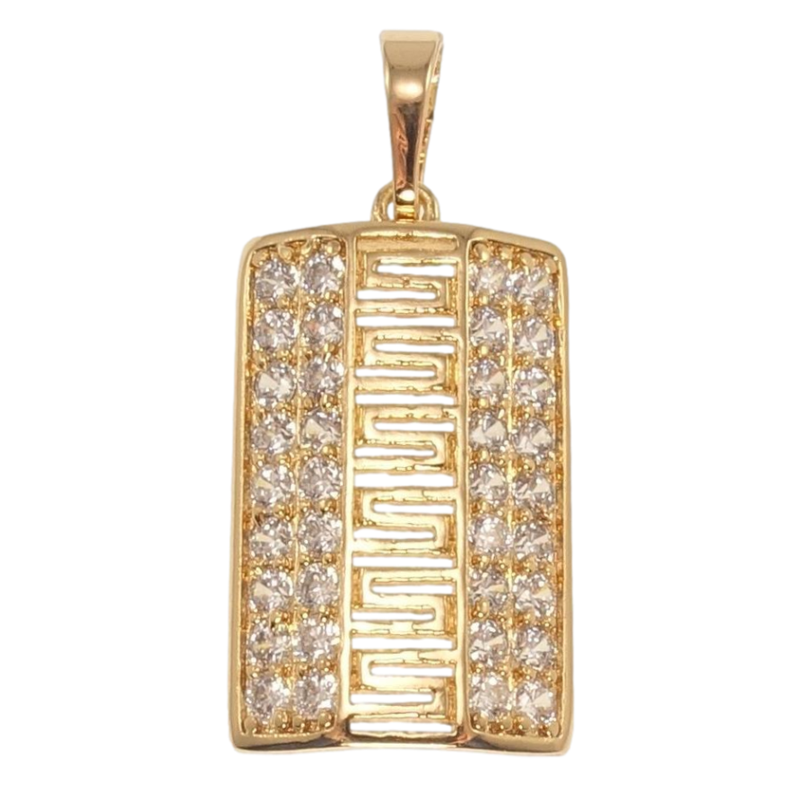 Кулон Xuping Позолота 18K Прямоугольная подвеска с инкрустацией цирконием и меандровым узором фото №1