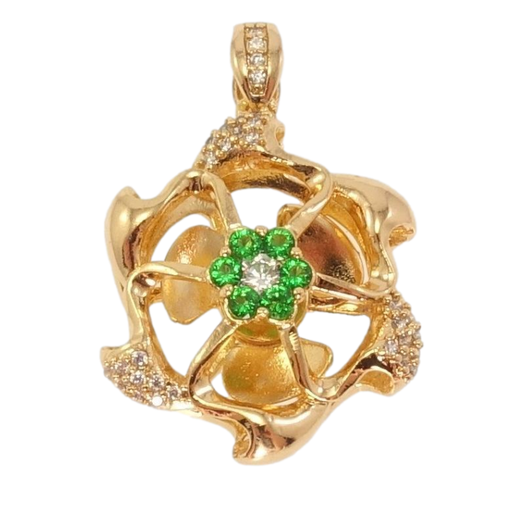 Кулон Xuping Позолота 18K Пропелер з цирконієм та зеленими фіанітами фото №4