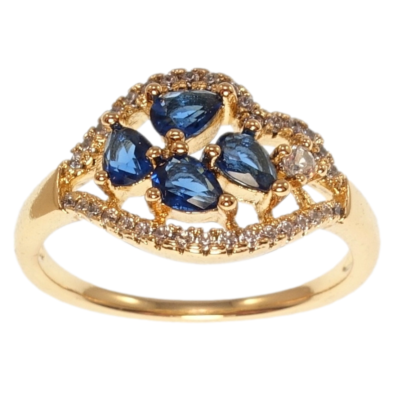 Каблучка Xuping Позолота 18K Розсип синіх кристалів в обрамленні цирконію фото №1