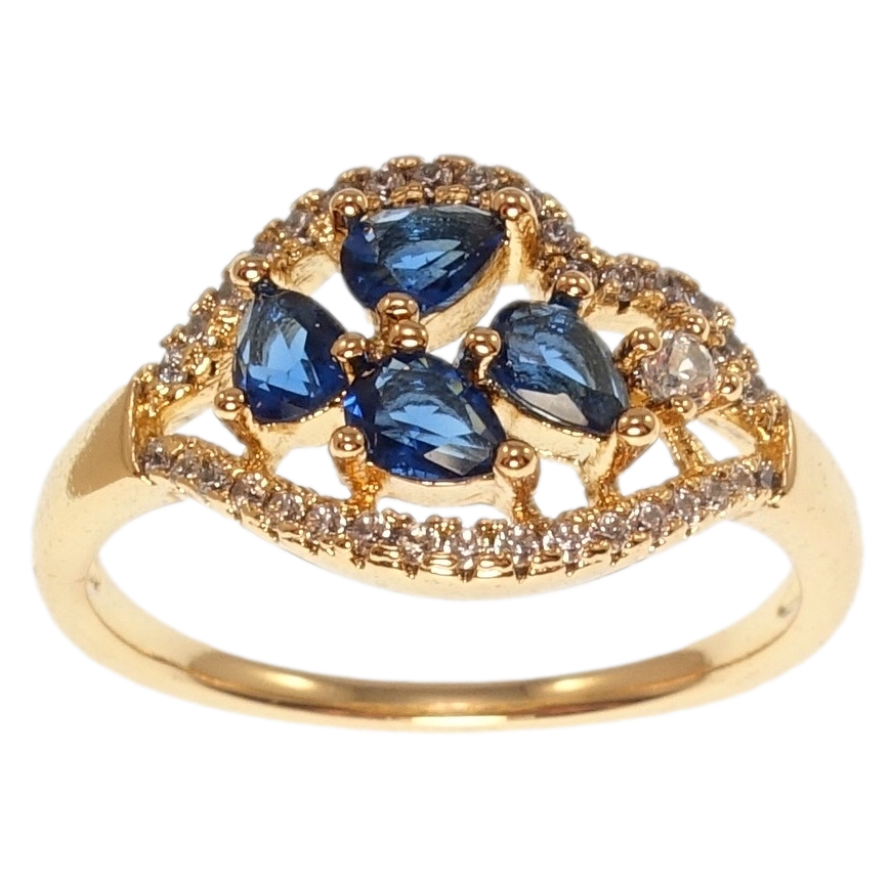Кольцо Xuping Позолота 18K Россыпь синих кристаллов в обрамлении циркония фото №1