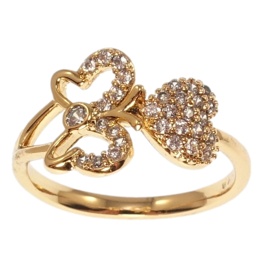 Кольцо Xuping Позолота 18K Бабочка с сердечком и россыпью циркония фото №1