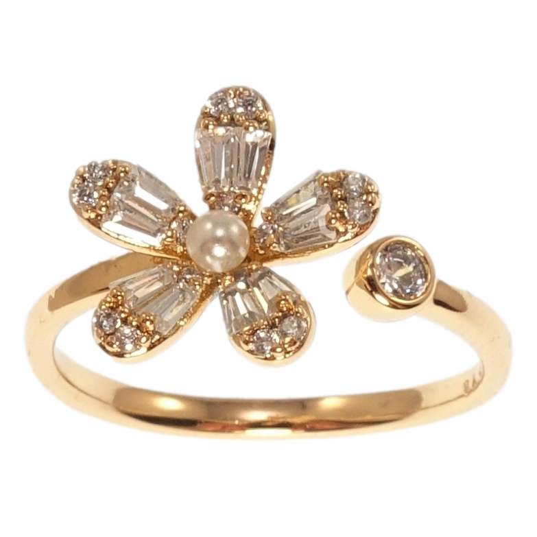 Каблучка Xuping Позолота 18K Кристальна квітка з перлиною р 18-19 фото №1