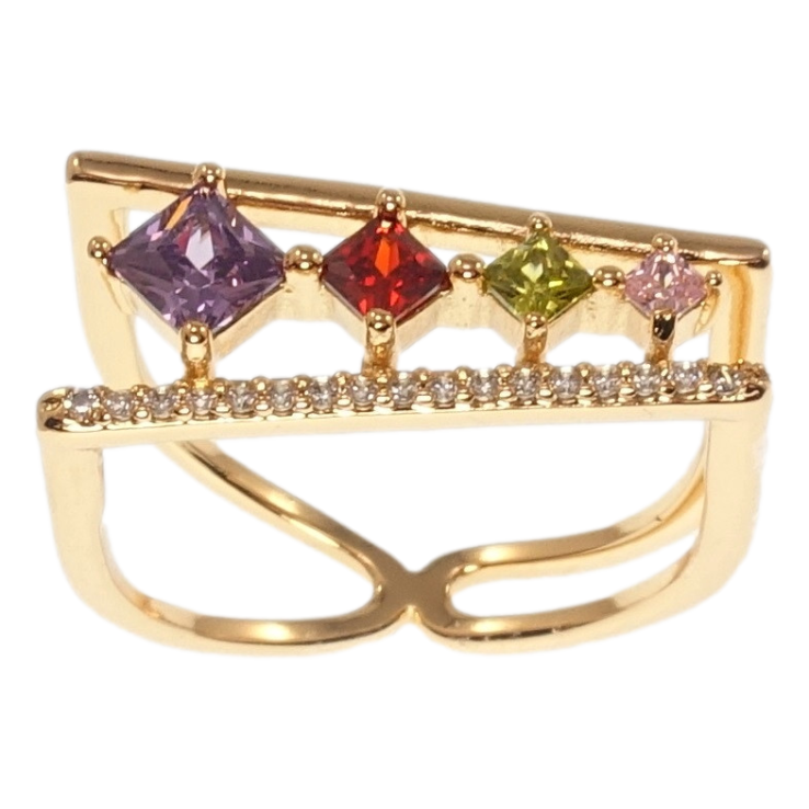 Кольцо Xuping Позолота 18K Модерн с разноцветными кристаллами и дорожкой циркония фото №23