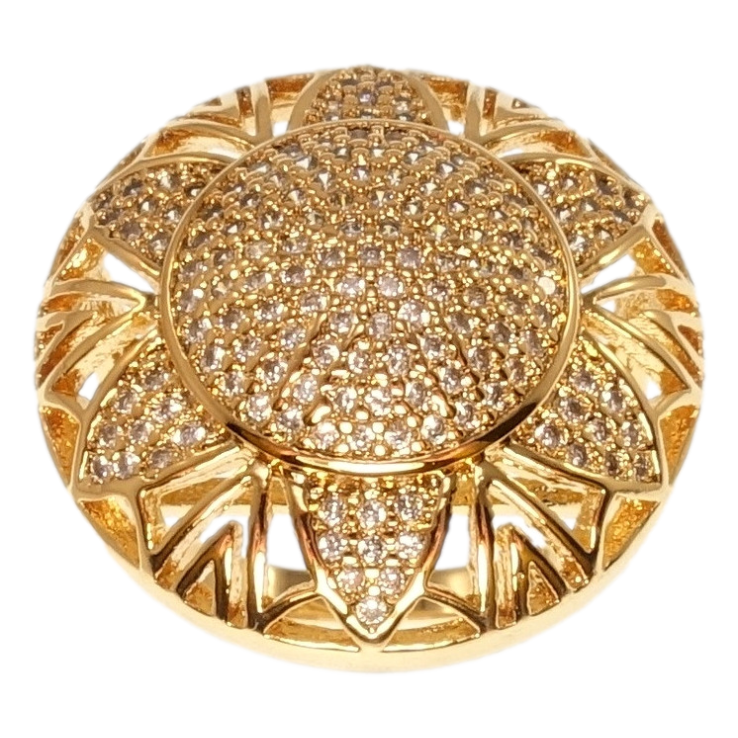 Кольцо Xuping Позолота 18K Круглый купол с узором цветок инкрустация цирконием фото №17